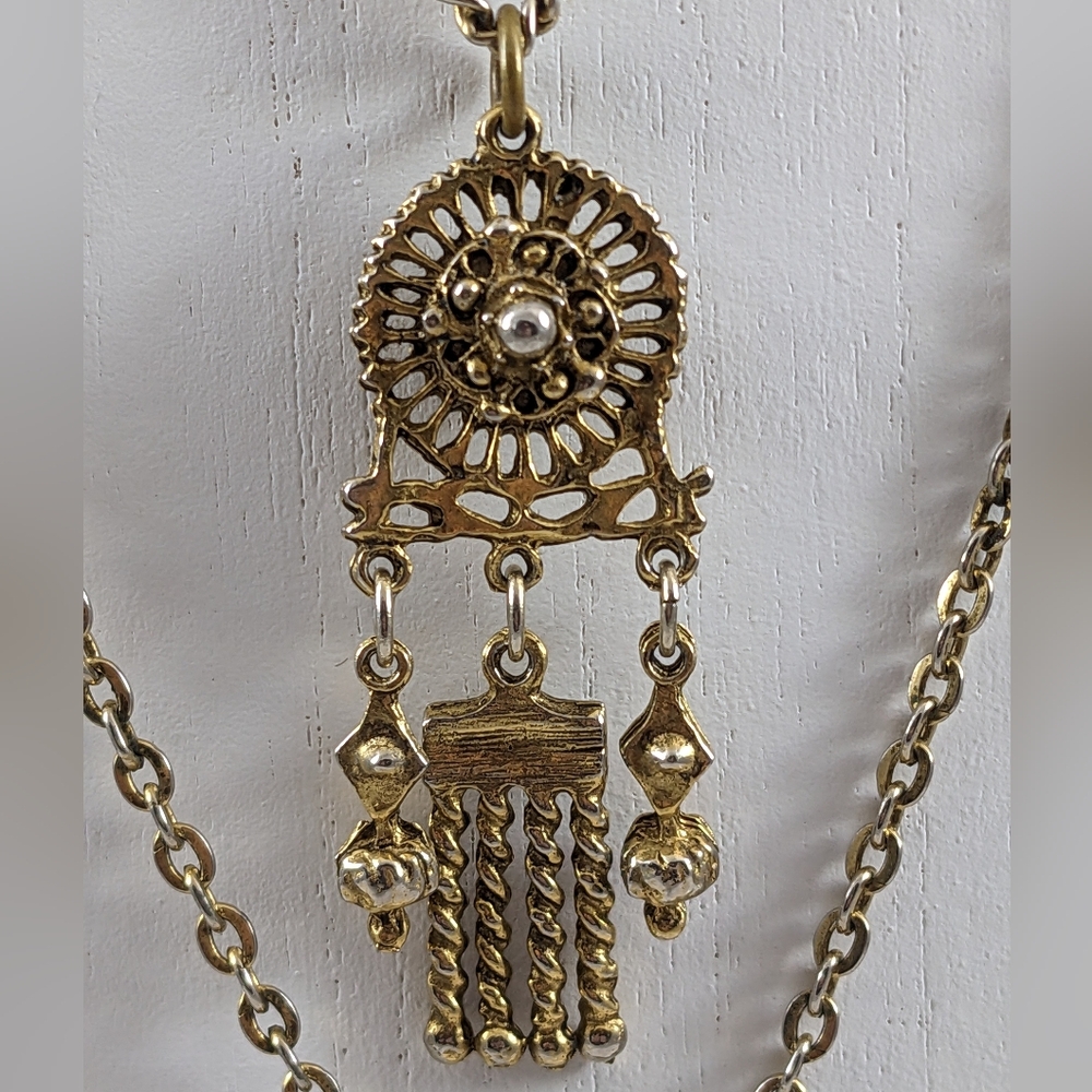 Vintage Goldtone Victorian Revival Triple Strand Necklace - Picture 6 of 9
